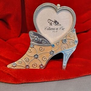 Collette Et Cie Blue Yellow Shoe Shaped & Heart Metal Frame Enamel Rhinestone